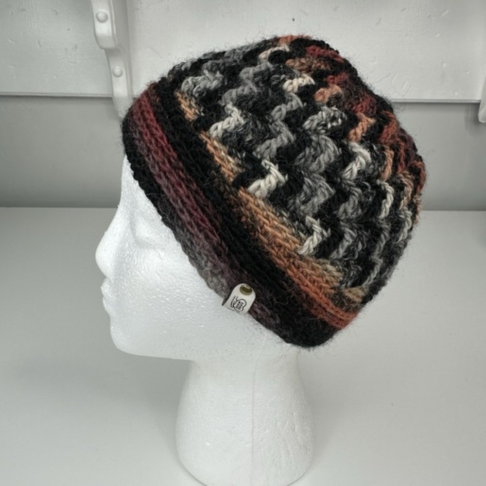 Created by Cyd Handmade Crochet Beanie Hat Multicolor Chevron Zigzag Knit NEW